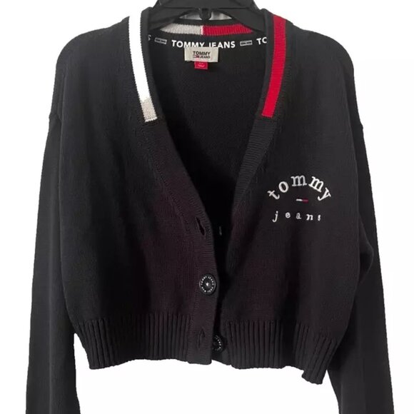 Tommy Jeans Women’s Logo Navy Blue Cropped Cardigan Sweater (NWOT) - Picture 7 of 10